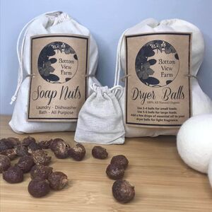 Organic Soap Nut Berry (1lb) & 6 Dryer Ball Combo Chemical Free Sustainable